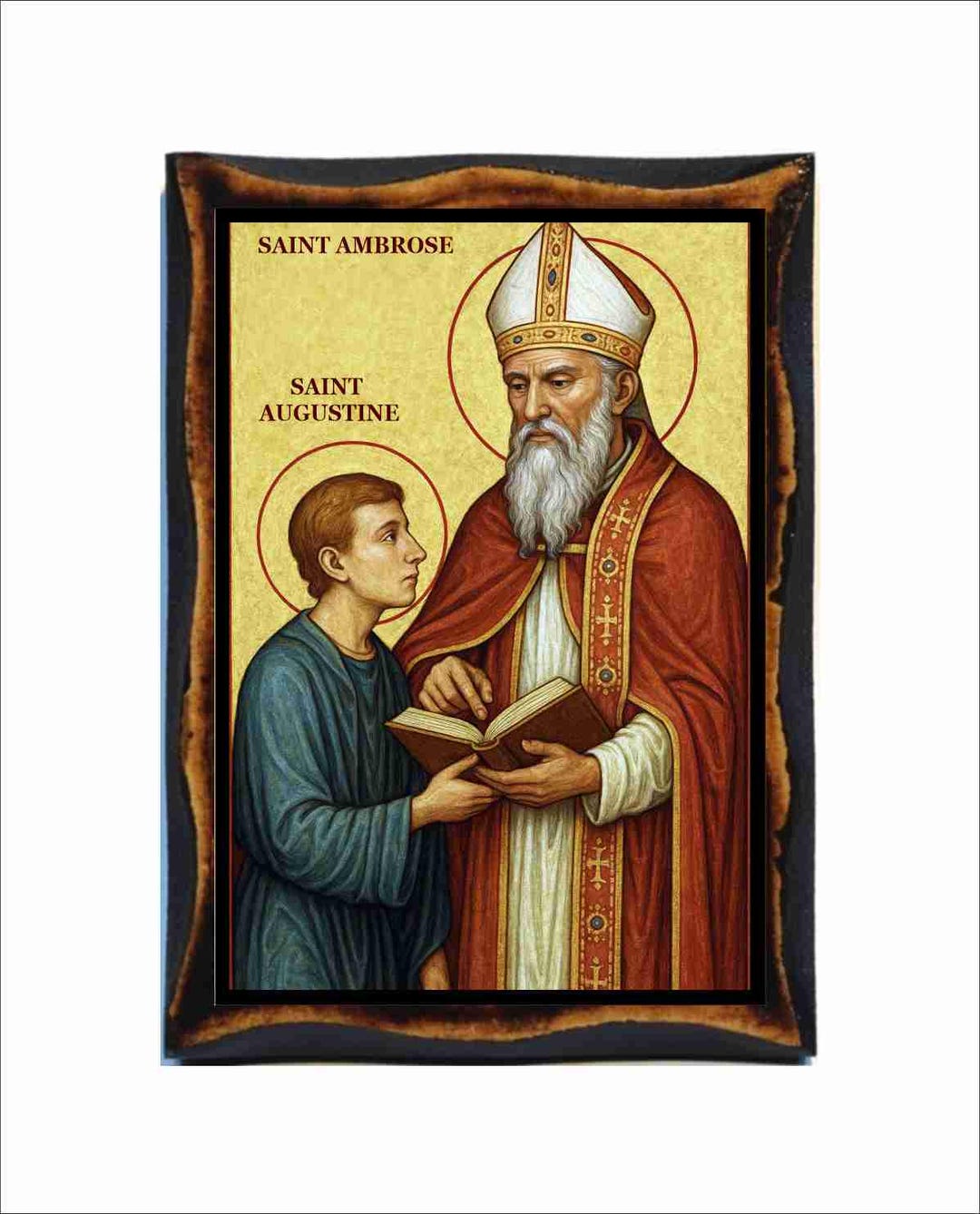 Saint Ambrose Icon - Byzantine Art - Catholic Holy Card on Handmade ...