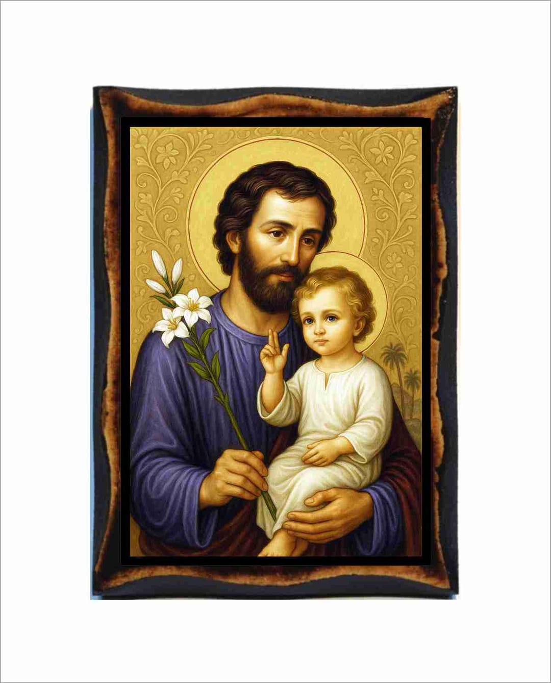 Saint Joseph and Jesus Icon - Byzantine Art - Catholic Holy Card