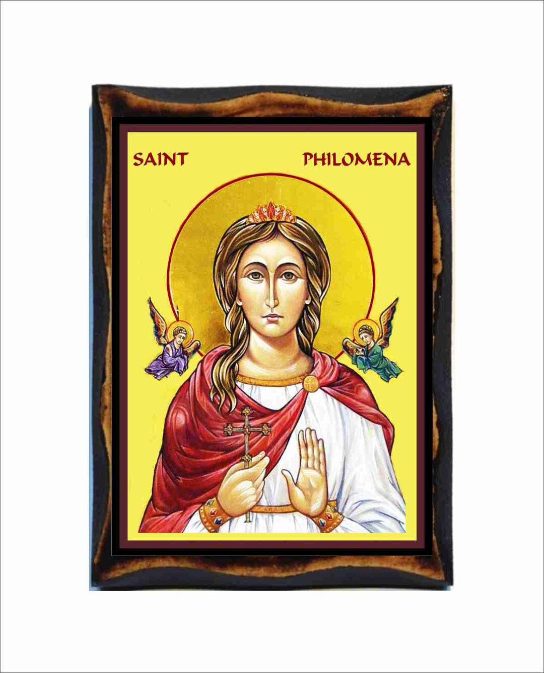 Saint Philomena Icon - Byzantine Art - Catholic Holy Card on Handmade ...