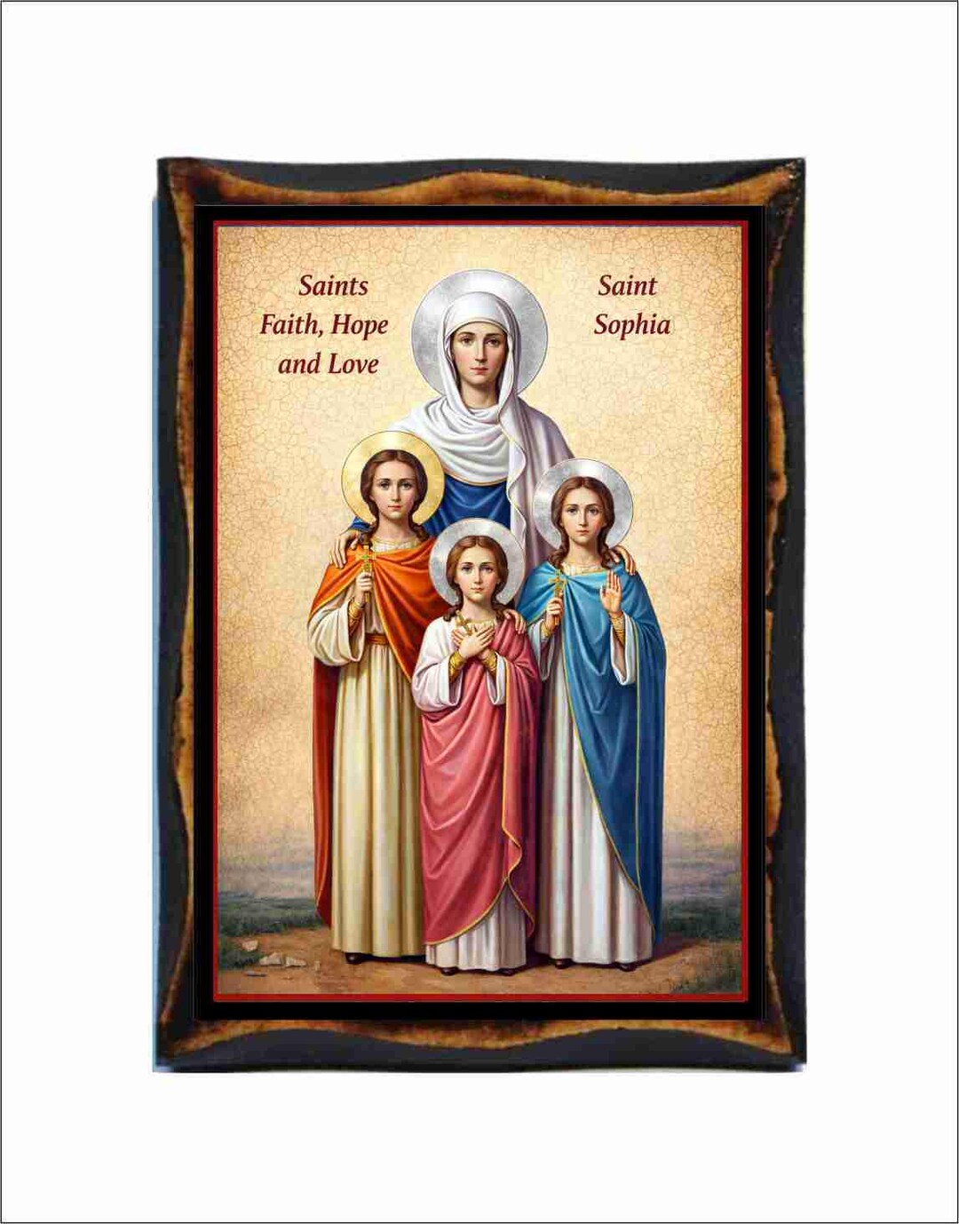 Saint Sophia With Her Daughters - Byzantine Art - Holy Card on