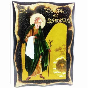 Saint Joseph of Arimathea - Joseph de Arimathie - Joseph von Arimathia Handmade Wood Icon on plaque with physical aging and Golden Leaf 24K