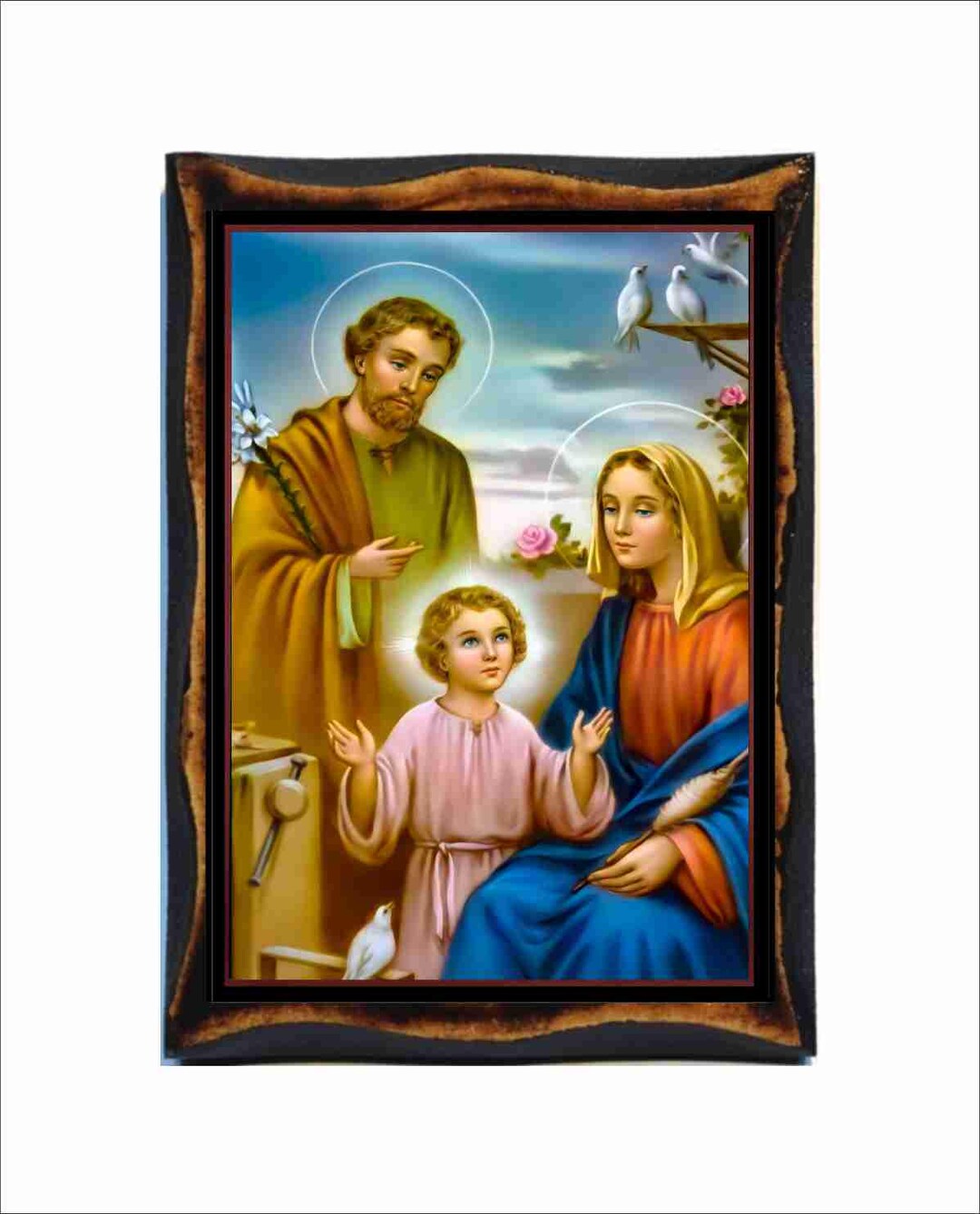 Holy Family Icon - Byzantine Art - Catholic Holy Card on Handmade Wood ...