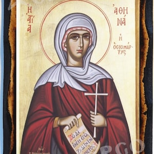 Saint Athena Greek Orthodox Byzantine  Christian Icon on Wood