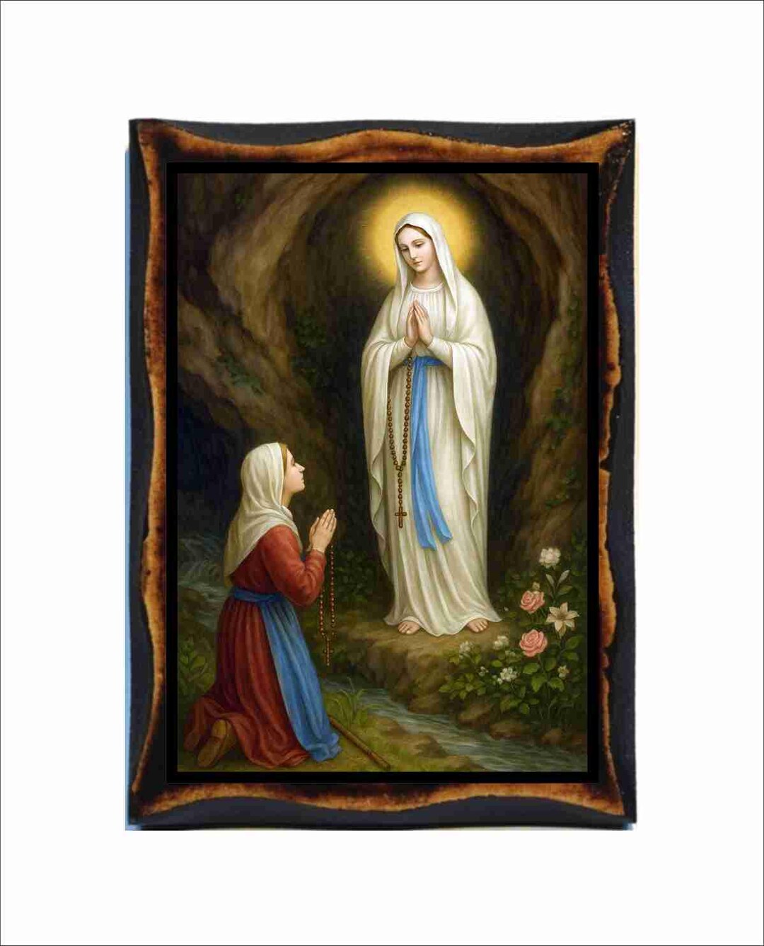 Our Lady of Lourdes Icon - Byzantine Art - Holy Card on Handmade Wood ...