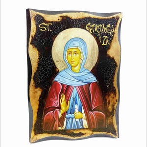 Emmelia of Caesarea - Saint Emmelia - Saint Emilia - Santa Emilia  Handmade Wood Icon on plaque with physical aging and Golden Leaf 24K