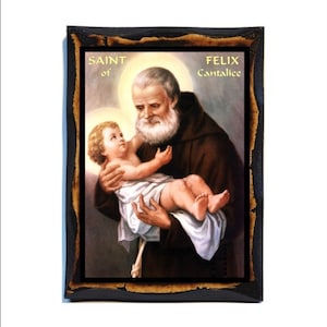 Saint Felix of Cantalice Icon - Byzantine Art - Catholic Holy Card on Handmade Wood Plaque