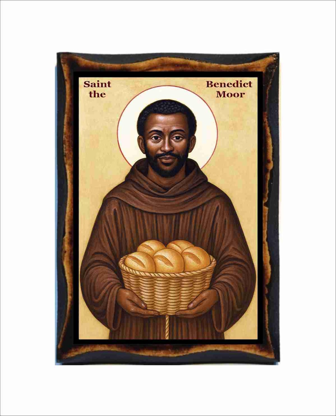 Saint Benedict the Moor Icon – Catholic Holy Card on Handmade Wood ...
