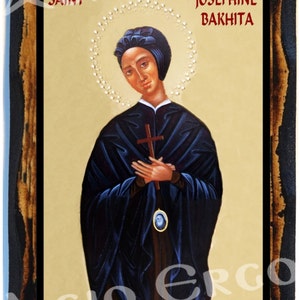 Saint Josephine Margaret Bakhita  Christian Catholic Icon on Wood
