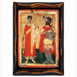Saint Stephen and Saint Christopher the Dog-Headed Orthodox Russian Christian Roman Catholic Icon on Wood