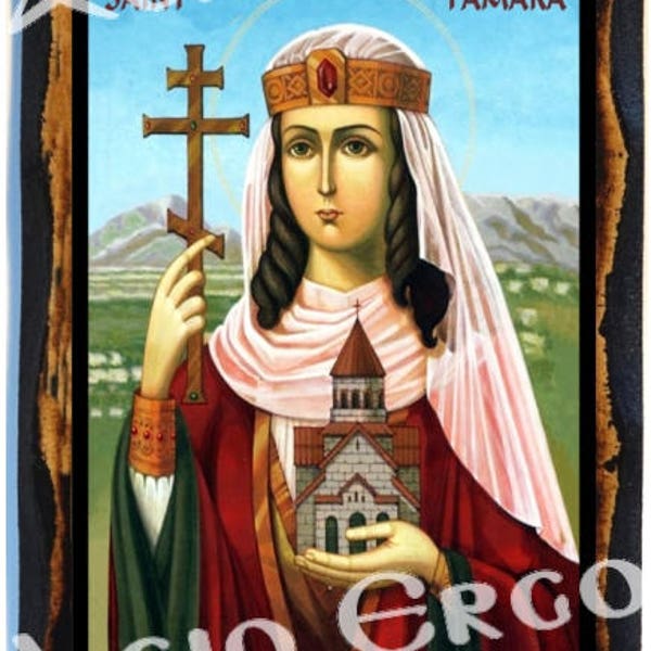 Santa Tamara , Reina de Georgia Ortodoxo Ruso Cristiano Icono Católico Romano en la Madera