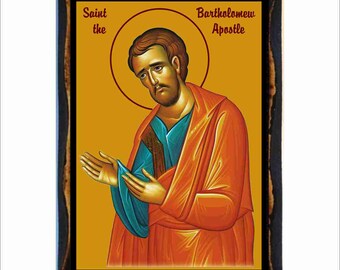 Sankt Bartolomeus ikon - Bysantinsk konst - Ortodox katolsk heligt kort på handgjord träplakett