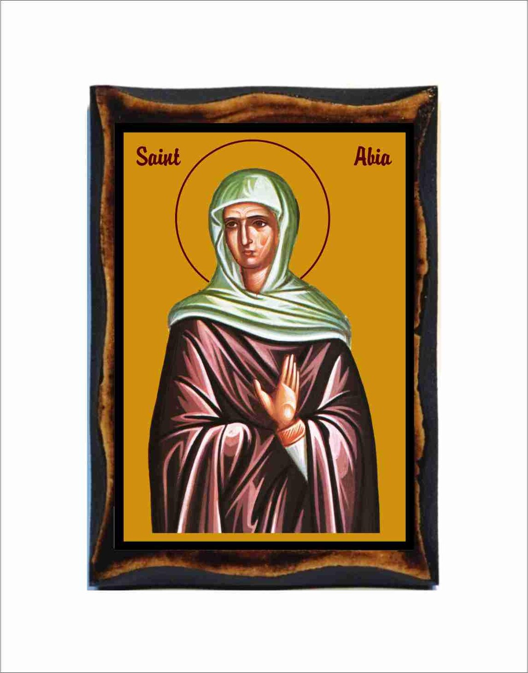 Saint Abia Icon: Byzantine Art - Catholic Holy Card on Handmade Wood ...