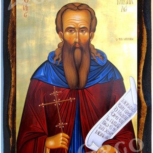 São Mikallos Grego Ortodoxo Russo Monte Athos Ícone Católico Cristão Bizantino em Madeira