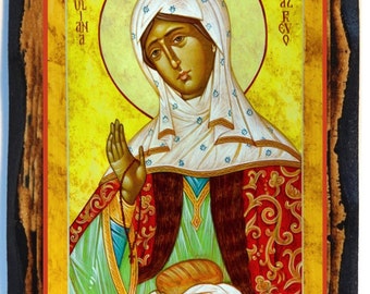 Saint Juliana of Lazarevo Greek Orthodox Russian Mount Athos Byzantine Christian Catholic Icon on Wood