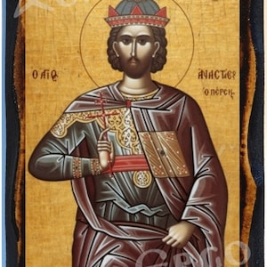 Saint Anastasiow of Persia Greek Orthodox Byzantine Christian Icon on Wood