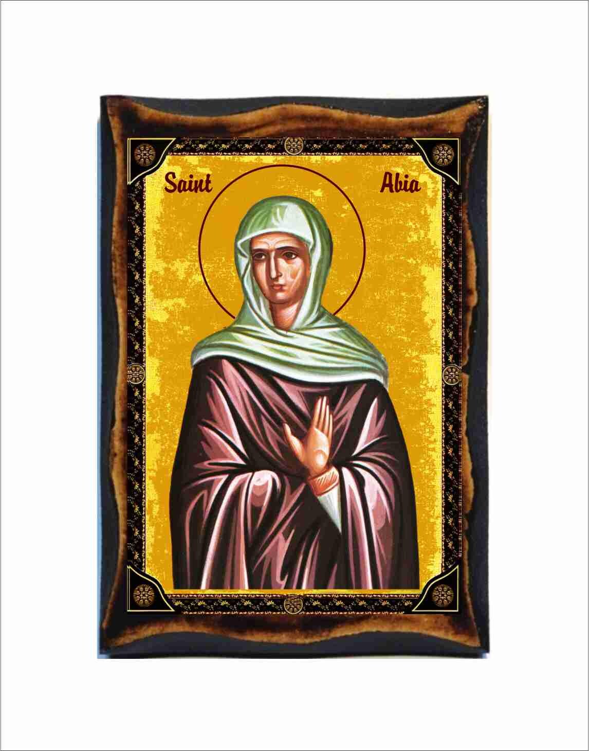 Saint Abia Icon: Byzantine Art - Catholic Holy Card on Handmade Wood ...