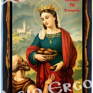 Saint Elizabeth of Hungary Catholic Christian Icon on Wood image 1