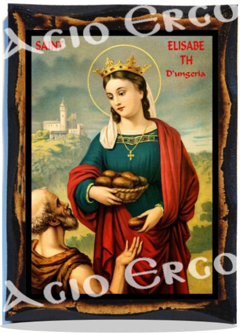 Saint Elizabeth of Hungary Catholic Christian Icon on Wood image 1