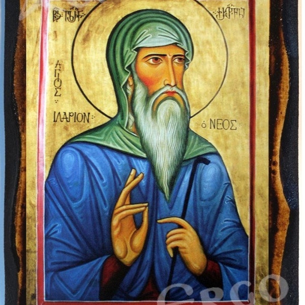 Saint Hilarion de nieuwe Grieks-orthodoxe Russische berg Athos Byzantijnse christelijke katholieke icoon op hout