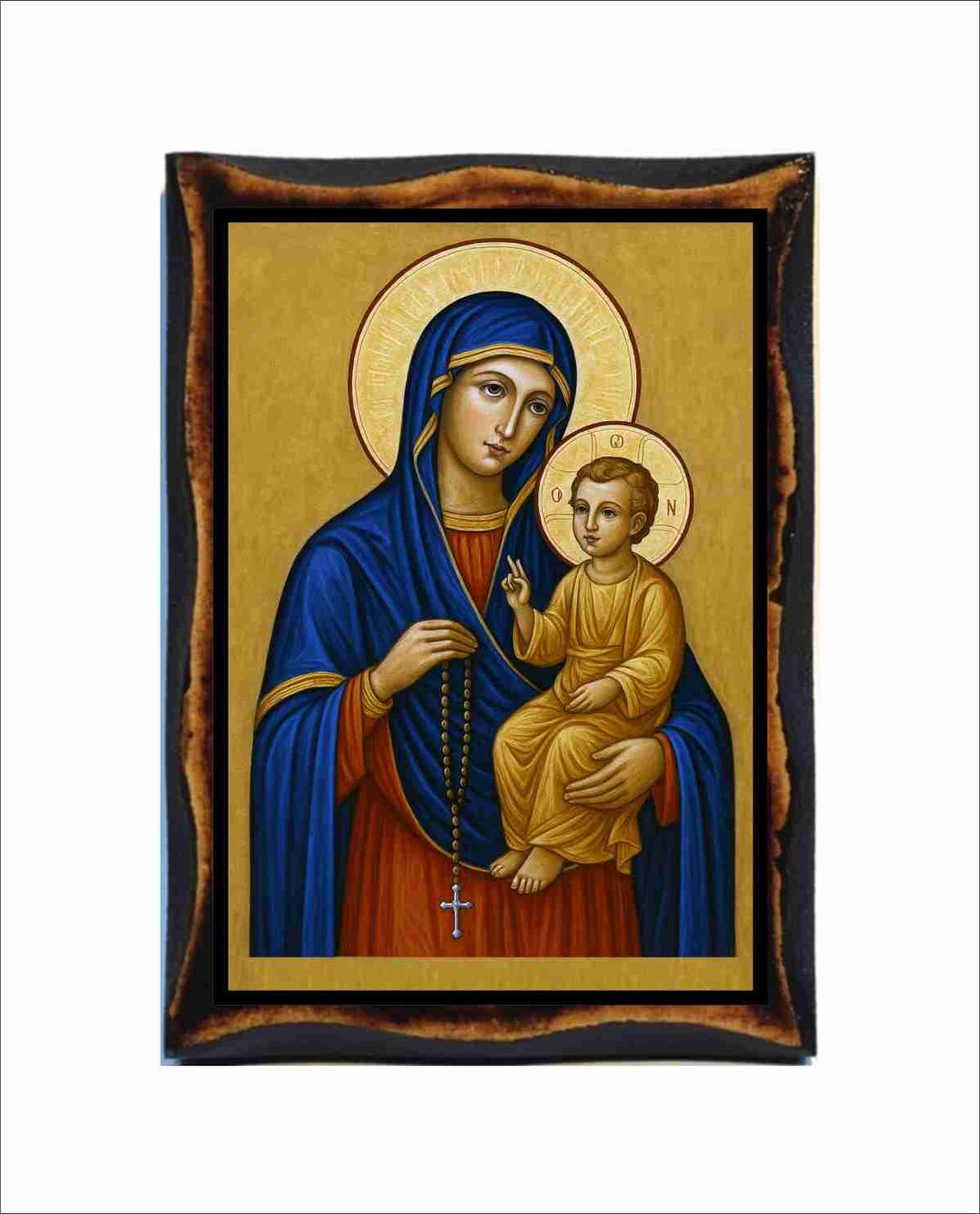 Our Lady of the Rosary Icon - Byzantine Art - Catholic Holy Card on ...