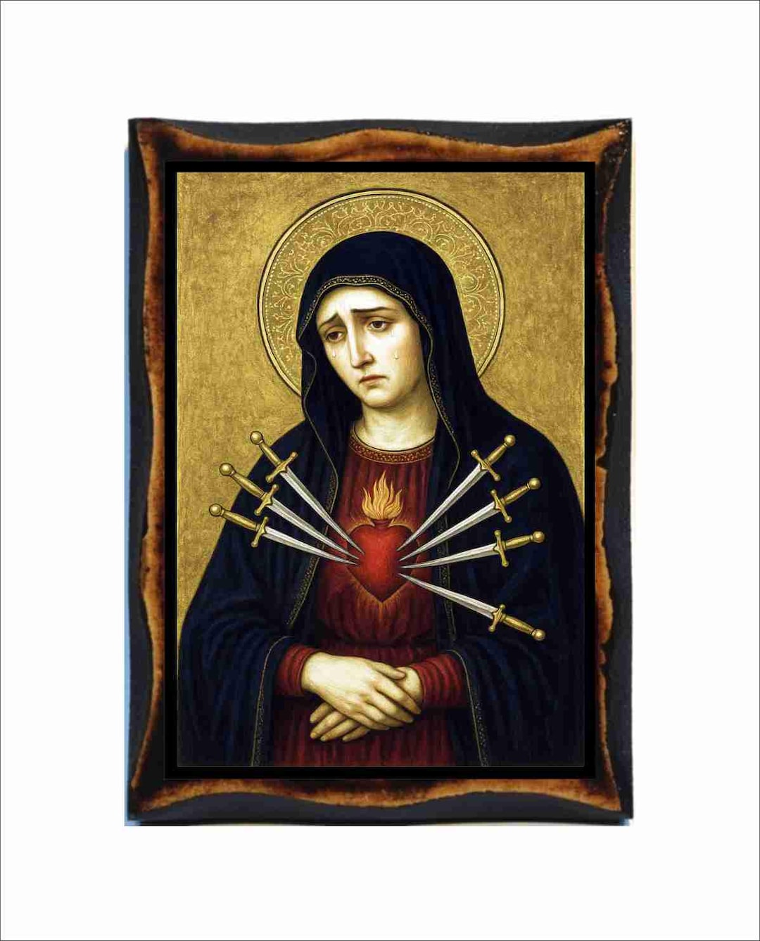 Our Lady of Sorrows Icon - Byzantine Art - Catholic Holy Card on ...