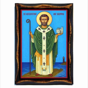 Sint-Augustinus van Nijlpaard - Byzantijnse kunst - orthodox-katholieke heilige kaart op handgemaakte houten plaquette