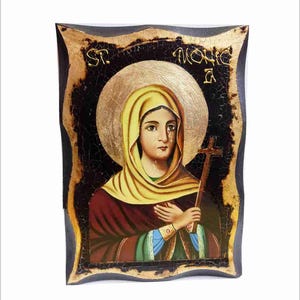 Saint Monica of Hippo - Santa Monica - Monica of Hippo - Sainte Monique Handmade Wood Icon on plaque with physical aging and Golden Leaf 24K