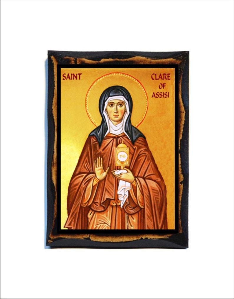 Saint Clare of Assisi Icon - Byzantine Art - Catholic Holy Card on ...