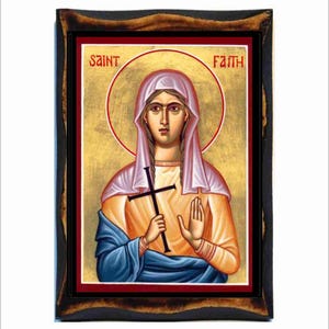 Saint Faith - Byzantine Art - Orthodox Catholic Holy Card on Handmade Wood Plaque
