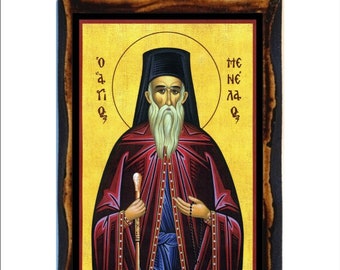 Saint Menelaus - Saint Menelaos - Santo Menelao - San Menelao Christian Orthodox Catholic Icon on wood