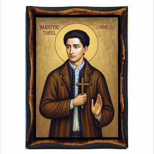 Corneliu Zelea Codreanu Icon - Byzantijnse kunst - orthodox-katholieke heilige kaart op handgemaakte houten plaquette