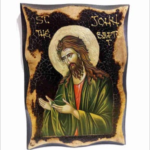 John the Baptist - Giovanni Battista - Jean le Baptiste - Juan el Bautista - Ioan Handmade Wood Icon with physical aging and Golden Leaf 24K