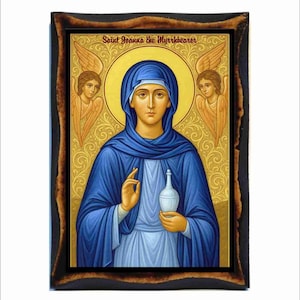 St. Johanna Ikone - Byzantinische Kunst - Katholische Heilige Karte auf Handgefertigter Holzplakette