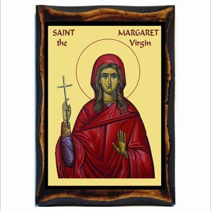 Santa Margarita de Antioquía - Santa Marina la Gran Mártir - Santa Margarita la Virgen Icono cristiano católico romano ruso ortodoxo en madera