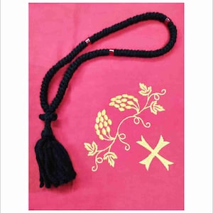 Cordón de oración de lana de 100 nudos con cuentas rojas y bendecido con la Santa Mirra - Komboskini - Chotki - Cuerda de oración de lana de 100 nudos, hecha a mano por ancianos