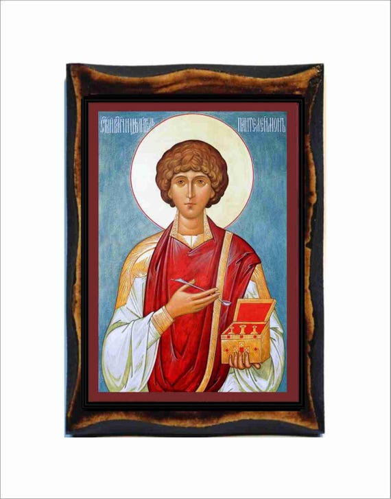 Saint Pantaleon - Byzantine Art - Orthodox Catholic Holy Card on