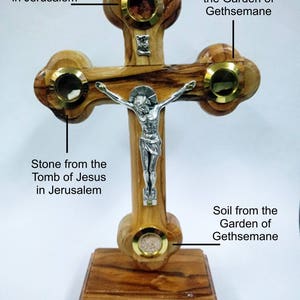 Jerusalem Crucifix Self-adhesive Base ,Olive wood crucifix hanging with holy land Ingredients handmade Jerusalem 7&quot; x 3.5&quot; - 15,5 x 9,5 cm