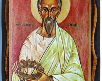 Saint Justin Martyr the Philosopher Handmade wood icon on plaque