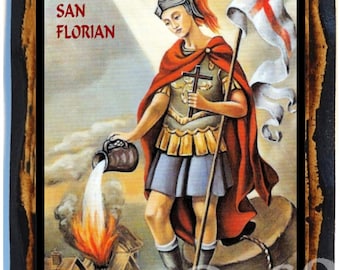 Saint Florian Christian Catholic Handmade wood icon on plaque