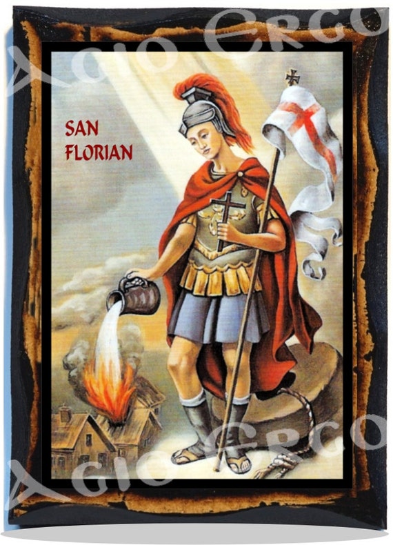 Saint Florian Christian Catholic Handmade Wood Icon on Plaque Etsy