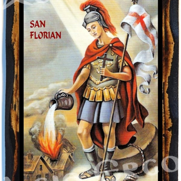 Saint Florian Christian Catholic Handmade wood icon on plaque