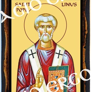 Saint Linus Pope of Rome  Roman Christian Catholic Wood Icon Plaque