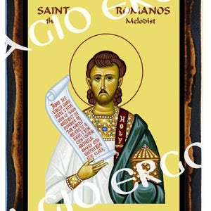 Saint Romanos the Melodist  Greek Orthodox Russian Mount Athos Byzantine Christian Roman Catholic Wood Icon Plaque