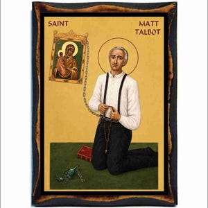 Venerable Matt Talbot Icon - Catholic Holy Card on Handmade Wood Plaque