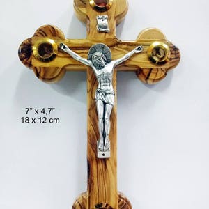 Jerusalem Crucifix,Olive wood crucifix hanging with holy land Ingredients handmade Jerusalem 7&quot; x 4,7&quot; - 18 x 12 cm