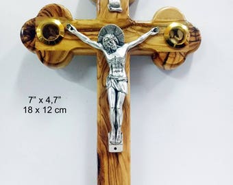 Jerusalem Crucifix,Olive wood crucifix hanging with holy land Ingredients handmade Jerusalem 7" x 4,7" - 18 x 12 cm