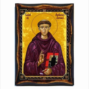 Saint Anthony the Hermit Icon - Orthodox Icon on Handmade Wooden Plaque, Catholic Religious Art