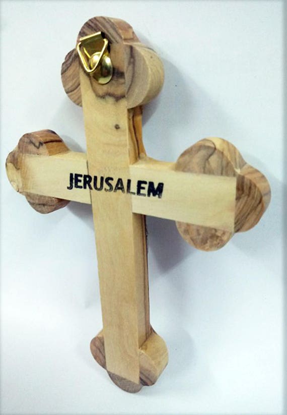 Crucifijo de pared de madera de olivo cubierto con nácar 4 vasos llenos de  reliquias - Crucifijo de pared de Tierra Santa hecho en Jerusalén - Entrada