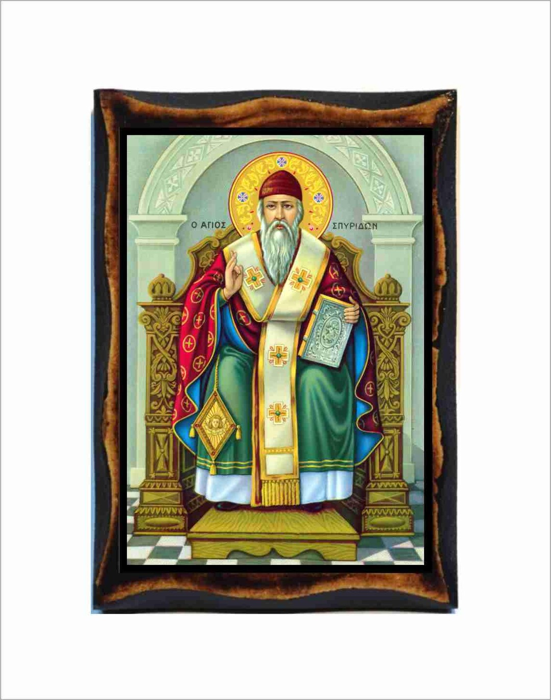 Saint Spyridon Icon - Byzantine Art - Orthodox Holy Card on Handmade ...