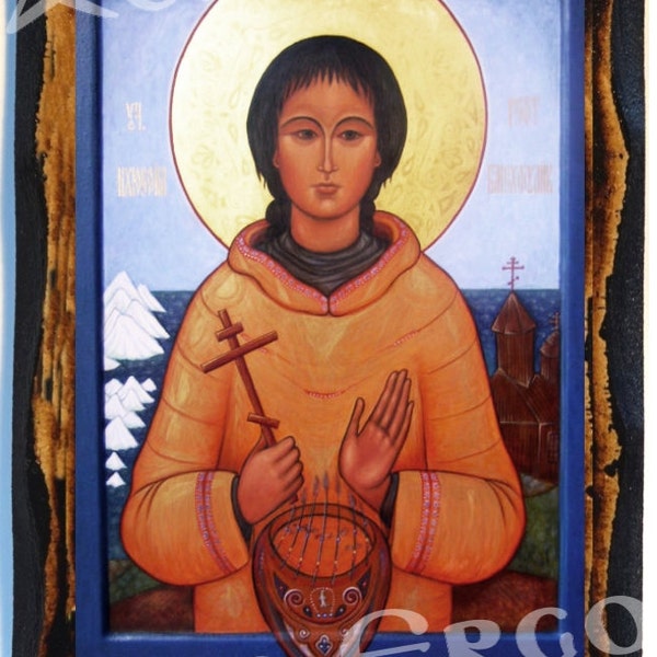 Saint Peter the Aleut  Handmade wood icon on plaque